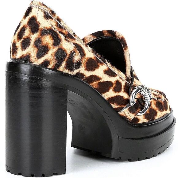 Leopard Print Faux Calf Hair Platform Loafers - Picture 2 of 6